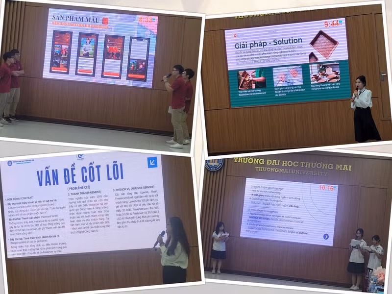 La finale du concours de l'entrepreneuriat pour les élèves et les étudiants francophones vietnamiens en 2025 s'est tenue le 17 octobre à l’Université Thuongmai (Hanoï). Photo : CVN