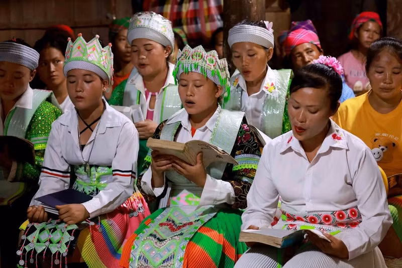 Des fidèles protestants dans la commune de Bao Lâm, province de Cao Bang (Nord). Photo : VNA.