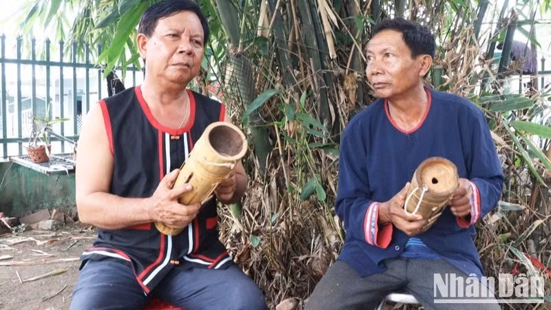Deux artisans de chapi de la commune de Phuoc Ha, province de Khanh Hoa : Ta Thia Panh (61 ans) và Ta Thia Ca (64 ans). Photo : NDEL.