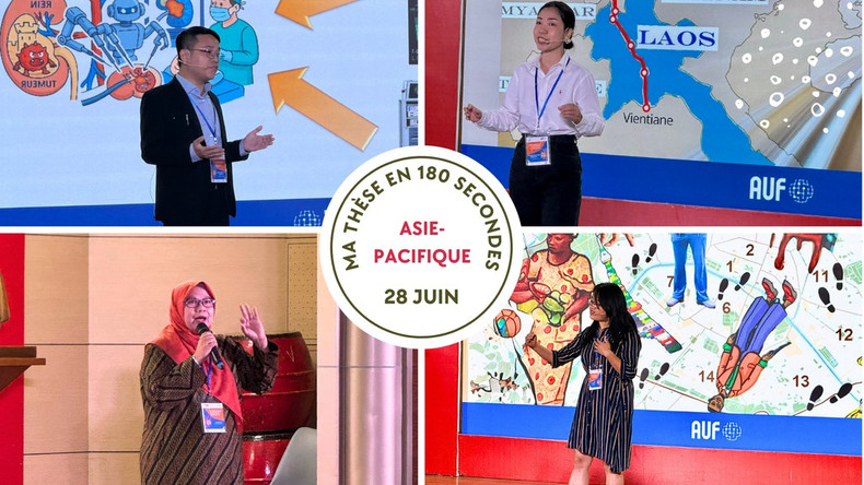Les présentations de haute qualité des candidats de la finale régionale du concours « Ma Thèse en 180 Secondes », tenue le 28 juin à l’École supérieure de commerce extérieur de Hanoi. Les présentations de haute qualité des candidats de la finale régionale du concours « Ma Thèse en 180 Secondes », tenue le 28 juin à l’École supérieure de commerce extérieur de Hanoi.