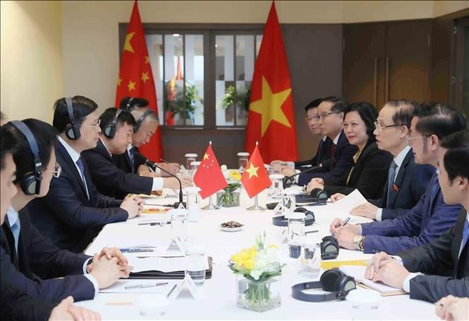 Lors de l&apos;entretien. Photo : VNA.