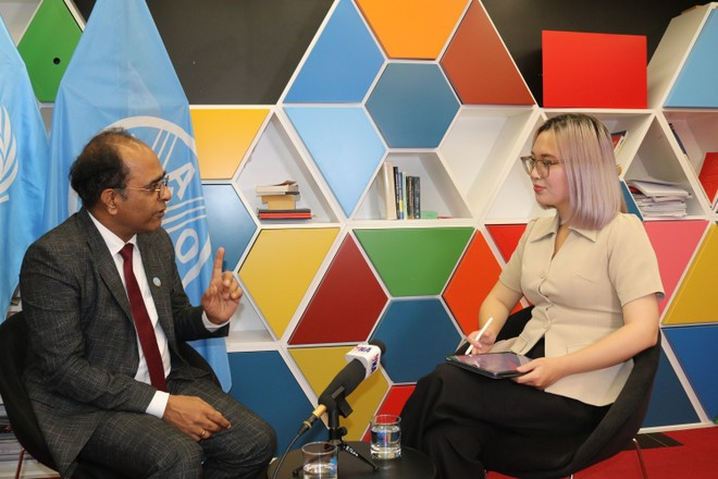 Vinod Ahuja, représentant de l’Organisation des Nations Unies pour l’alimentation et l’agriculture (FAO) au Vietnam, lors de son entretien avec l’Agence vietnamienne d’information (VNA). Photo : VNA.