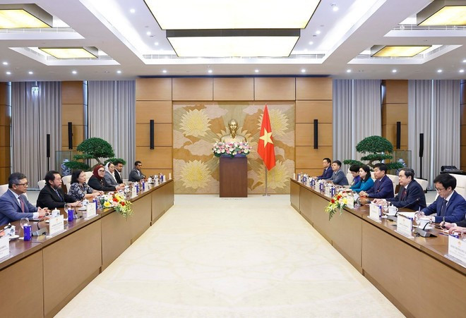 Le président de l’Assemblée nationale du Vietnam, Tran Thanh Man (droite), rencontre à Hanoi le vice-président du Conseil des représentants régionaux d’Indonésie (chambre haute), Yorrys Raweyai. Photo : VNA. Le président de l’Assemblée nationale du Vietnam, Tran Thanh Man (droite), rencontre à Hanoi le vice-président du Conseil des représentants régionaux d’Indonésie (chambre haute), Yorrys Raweyai. Photo : VNA.