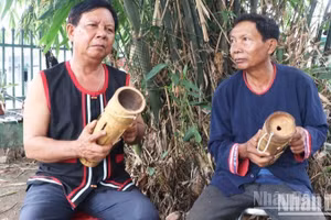 Deux artisans de chapi de la commune de Phuoc Ha, province de Khanh Hoa : Ta Thia Panh (61 ans) và Ta Thia Ca (64 ans). Photo : NDEL.
