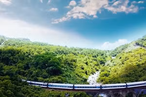 Tout au long du voyage, les passagers profitent de paysages variés mêlant rizières, villages paisibles et magnifiques panoramas côtiers. Photo : VNA.