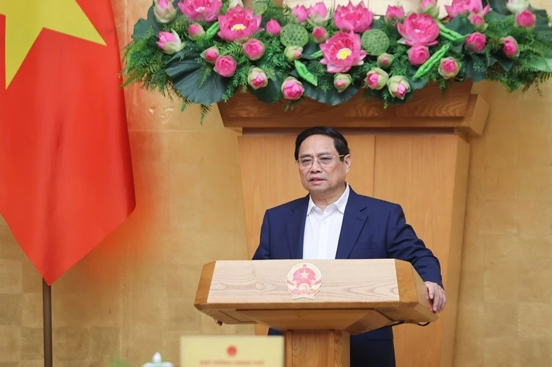 Le Premier ministre Pham Minh Chinh s'exprime lors de la réunion. Photo : VGP.