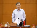 Le secrétaire général du Parti et président de l’État, To Lam, prend la parole. Photo : VNA.