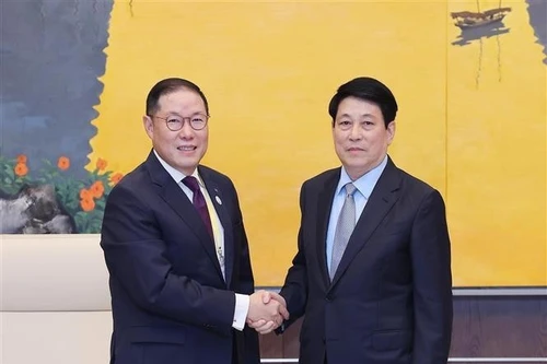 Le président Luong Cuong (droite) et le président du Conseil consultatif des affaires de l’APEC 2025, Hyun Sang Cho. Photo : VNA.