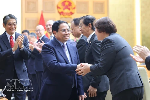 Le Premier ministre et des représentants d'entreprises japonaises. Photo : VNA