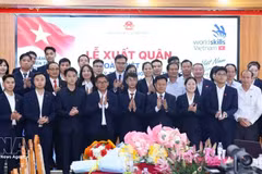 La cérémonie de départ pour le 48e Mondial des métiers de la délégation vietnamienne. Photo : VNA.