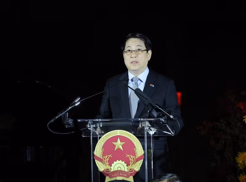 Le président Luong Cuong s'exprime lors de la cérémonie marquant le 80e anniversaire de la Fête nationale du Vietnam à New York, le 22 septembre. Photo : VNA.