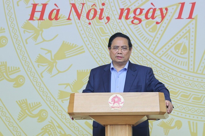 Le Premier ministre Pham Minh Chinh prend la parole lors de la réunion. Photo : VGP.