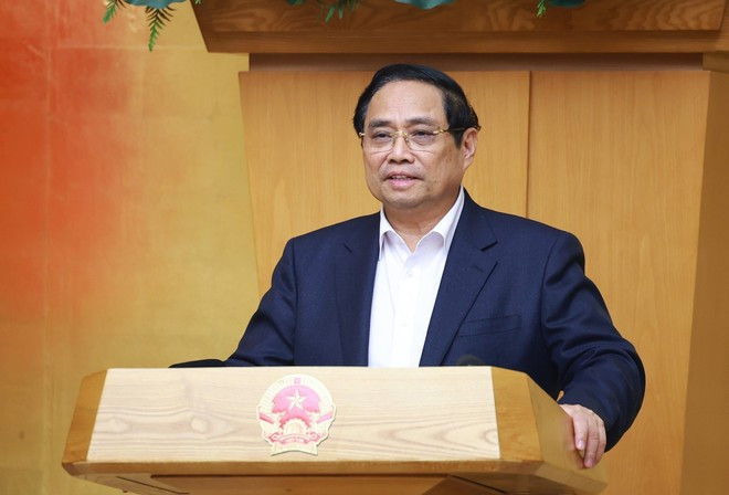 Le Premier ministre Pham Minh Chinh s'exprime lors de la réunion. Photo : VNA.