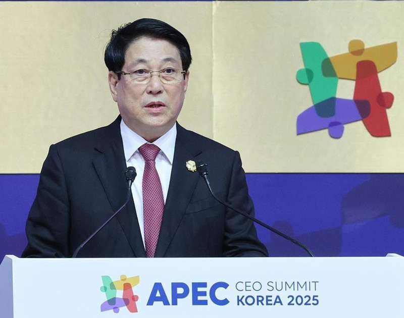 Le président Luong Cuong s’exprime lors du Sommet des entreprises de l’APEC. Photo : VNA.