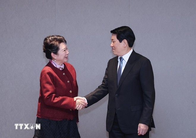 Le président vietnamien Luong Cuong reçoit la fondatrice du groupe MEBO International, Li Li. Photo : VNA.