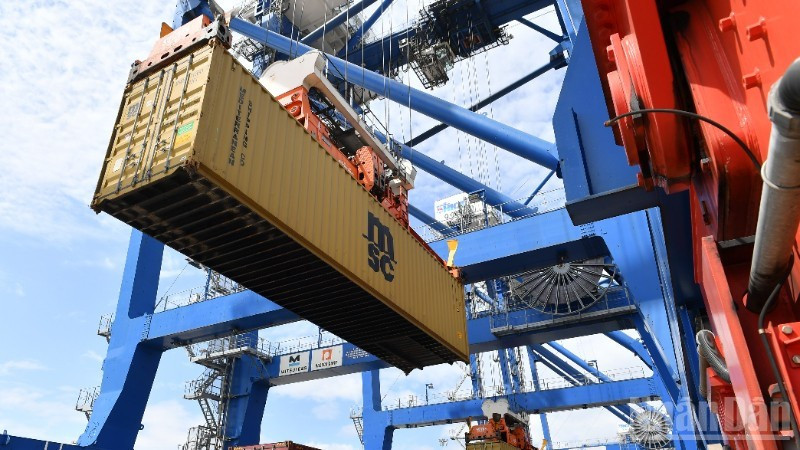 Manutention de conteneurs au port Dinh Vu, Hai Phong. Photo: NDEL.