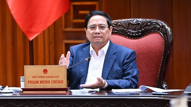 Le Premier ministre Pham Minh Chinh s'exprime lors de la séance de travail. Photo : NDEL.