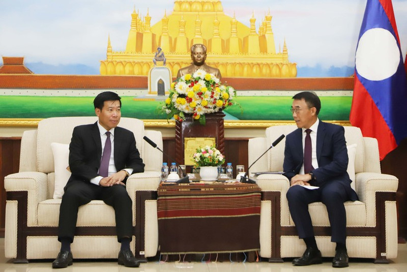 Le vice-ministre vietnamien des Affaires étrangères, Nguyen Manh Cuong (gauche) et le chef par intérim de la Commission des relations extérieures du Comité central du Parti populaire révolutionnaire du Laos (PPRL), Bounlua Phandanouvong. Photo : VNA.