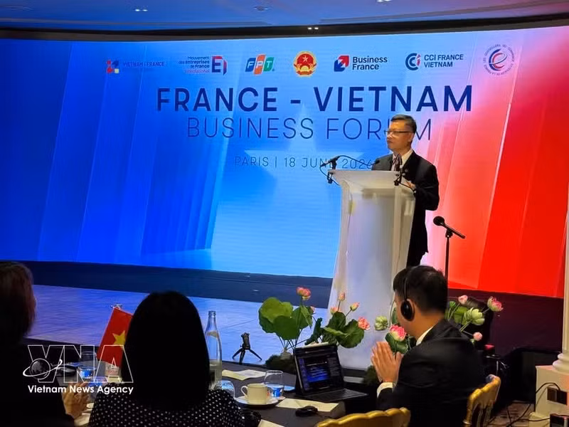 L'ambassadeur du Vietnam en France, Trinh Duc Hai, s'exprime lors de l'événement. Photo : VNA.