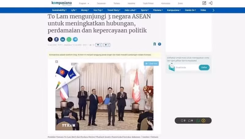 Capture d'écran de l'article du journal indonésien Kompasiana. Photo: VNA.
