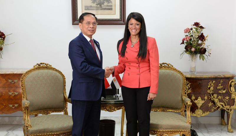 Le vice-Premier ministre et ministre des Affaires étrangères du Vietnam, Bui Thanh Son rencontre le 5 août Rania A. Al-Mashat, ministre égyptienne de la Planification, du Développement économique et de la Coopération internationale, également présidente de la partie égyptienne du Comité mixte Vietnam–Égypte. Photo : VNA.