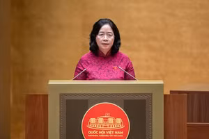 Bui Thi Minh Hoai, présidente du Comité central du Front de la Patrie du Vietnam, présente la synthèse des avis et recommandations des électeurs. Photo : Daibieunhandan.