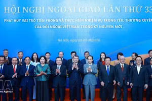 Le Premier ministre Le Minh Hung et des délégués participant au séance plénière de la 33e Conférence diplomatique. Photo : VNA.