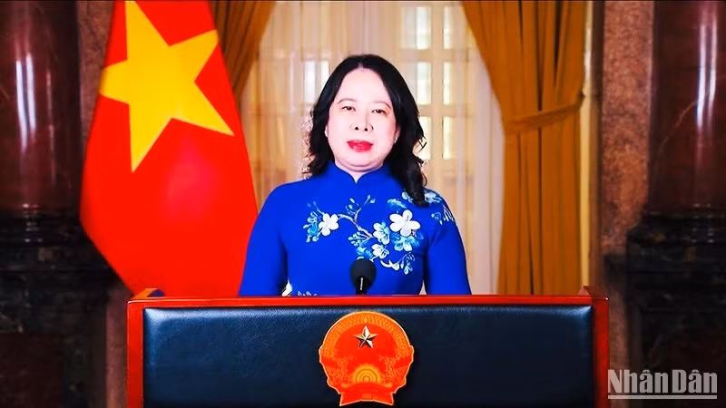 La vice-présidente Vo Thi Anh Xuan a prononcé un discours enregistré lors de la séance plénière du Forum. (Capture d’écran)