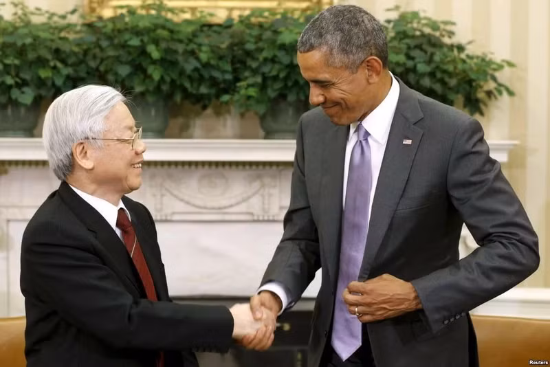 Le Président Barack Obama accueille le Secrétaire général Nguyên Phu Trong à la Maison Blanche, le 7 juillet 2015. Photo : Reuters. Le Président Barack Obama accueille le Secrétaire général Nguyên Phu Trong à la Maison Blanche, le 7 juillet 2015. Photo : Reuters.