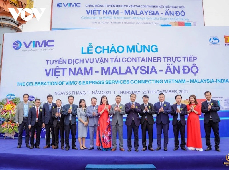 Cérémonie de lancement de ligne de transport de conteneurs reliant le Vietnam, la Malaisie et l’Inde en novembre 2021. Photo : VOV.