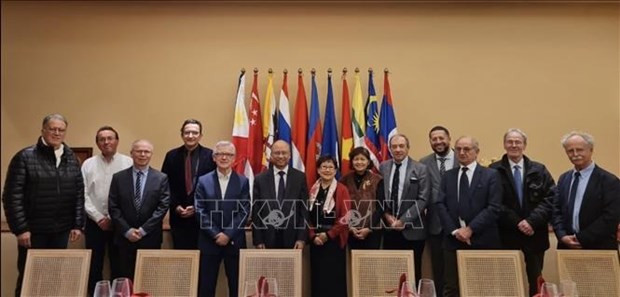 L'ambassadeur du Vietnam en France Dinh Toan Thang et la délégation de la Fédération Santé France - Vietnam. Photo : VNA.