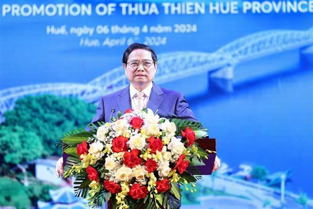 Le Premier ministre Pham Minh Chinh lors de la conférence. Photo : VNA.