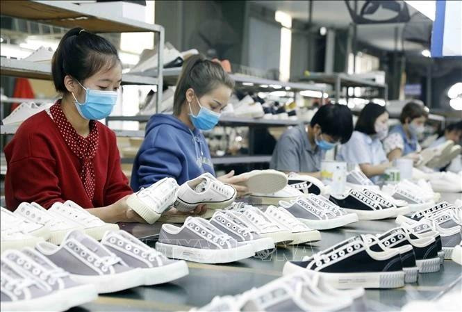 Production de chaussures destinées à l'exportation chez Ha Tay Chemical Textile Company Limited. Photo: VNA 