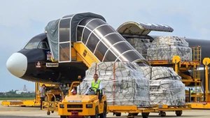 Le premier vol transportant l’aide est arrivé à l’aéroport de Da Nang à la mi-journée du 11 novembre. Photo : VNA