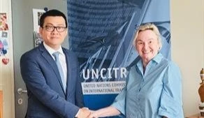 L'ambassadeur Vu Le Thai Hoang et Anna Joubin-Bret, secrétaire de la Commission des Nations Unies pour le droit commercial international (CNUDCI). Photo : VNA.