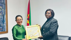 L'ambassadrice du Vietnam au Mozambique, Trân Thi Thu Thin (gauche) est allée saluer la Première ministre mozambicaine, Maria Benvinda Delfina Levi. Photo : VNA.