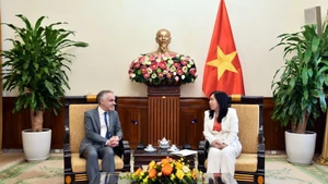 La vice-ministre des Affaires étrangères, Lê Thi Thu Hang, et le directeur d’Asie et d’Océanie du ministère français de l’Europe et des Affaires étrangères, Benoît Guidée, à l’occasion de sa visite de travail dans le cadre de la deuxième consultation politique bilatérale Vietnam–France. Photo : VNA.