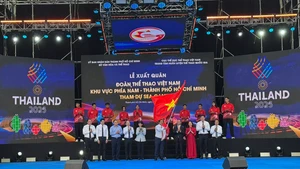 Cérémonie de départ de la délégation sportive du Sud du Vietnam pour les SEA Games 33. Photo: VNA