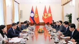 Entretien entre le vice-Premier ministre et ministre des Affaires étrangères du Vietnam, Bui Thanh Son et le président par intérim de la Commission des relations extérieures du Comité central du PPRL, Bounleua Phandanouvong. Photo : VNA.