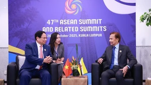 Le Premier ministre Pham Minh Chinh (gauche) et le Sultan de Brunei Darussalam Haji Hassanal Bolkiah. Photo : VNA.