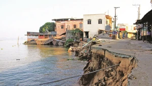 Les glissements de terrain et l’affaissement des berges et des côtes augmentent dans le delta du Mékong. Photo : Vietnamnet.