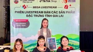 Une session de livestream consacrée à la vente de produits emblématiques de la province de Gia Lai. Photo : baocongthuong.