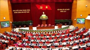 Lors du XIVe Congrès national du Parti communiste du Vietnam. Photo : VNA.