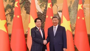 Le président Luong Cuong (gauche) et le secrétaire général du PCC et président chinois Xi Jinping. Photo : VNA.