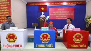 Le chercheur Nguyen Dinh Tu (106 ans) a directement participé au vote dans le bureau de vote n°11 (quartier de Binh Thanh, Ville de Ho Chi Minh).