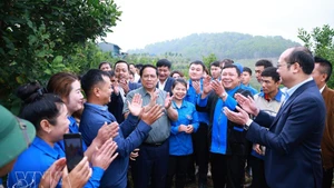 Le Premier ministre Pham Minh Chinh visite un modèle de culture de macadamia au village de Huoi Tao B, commune de Pu Nhi.Photo : VNA