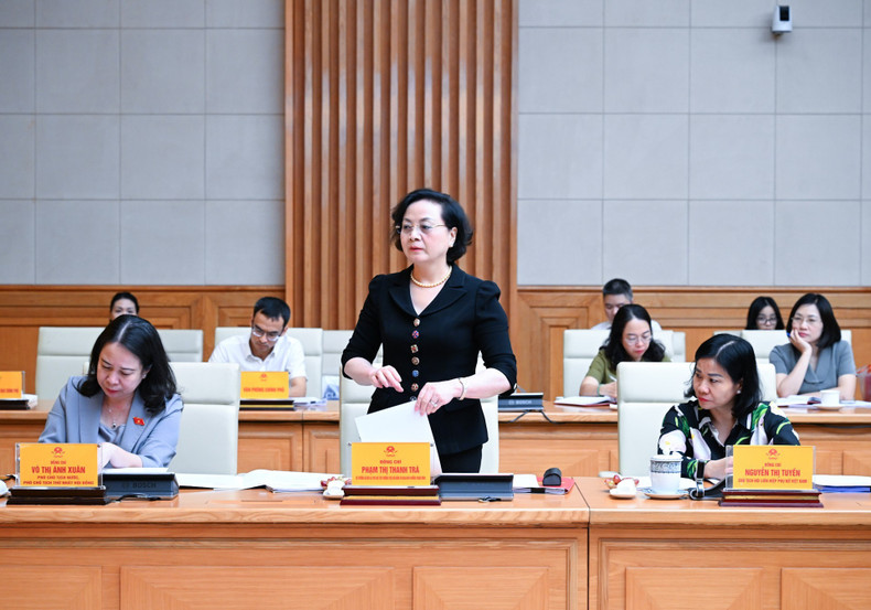 La ministre de l&apos;Intérieur, Pham Thi Thanh Tra, qui est également vice-présidente permanente du Conseil central de l’émulation et des récompenses (debout), prend la parole lors de la réunion. Photo : Tran Hai/NDEL
