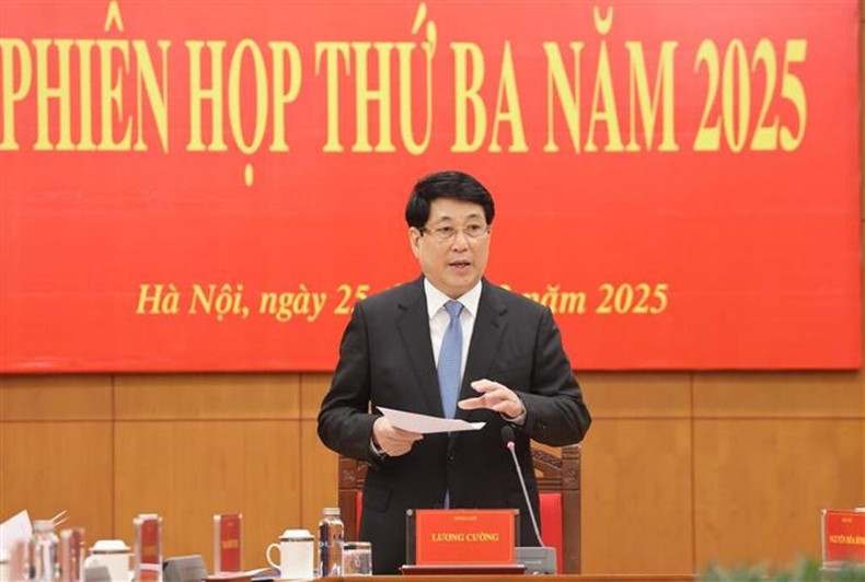 Le président vietnamien, Luong Cuong, lors de la réunion. Photo : VNA