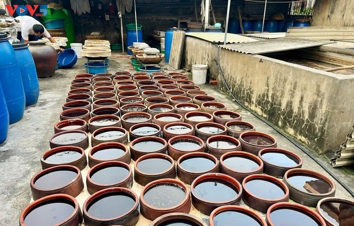 La saison idéale pour la fabrication de la sauce de poisson s’étend d’avril à octobre, lorsque le soleil brille intensément et que la chaleur est suffisante pour concentrer le liquide. Photo: VOV5 La saison idéale pour la fabrication de la sauce de poisson s’étend d’avril à octobre, lorsque le soleil brille intensément et que la chaleur est suffisante pour concentrer le liquide. Photo: VOV5