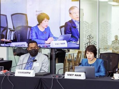 La vice-ministre du Plan et de l’Investissement, Nguyên Thi Bich Ngoc, se prononce lors de la session. Photo : VNA.